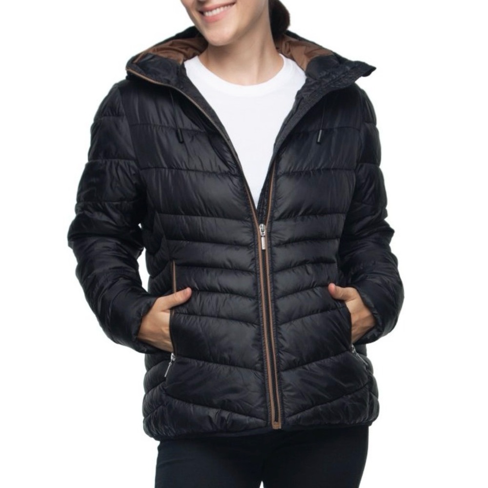 Rokka&Rolla Hooded Puffer Jacket Women's L Black  Winter Mid-Length Water Resist